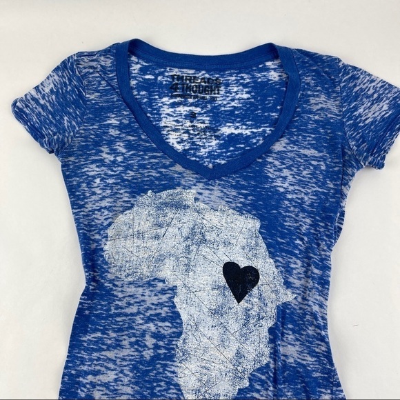 Threads 4 Though Tshirt Womens Small Blue Vneck Lightweight Africa Cap Sleeve - Picture 3 of 7